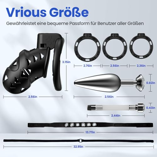 Peniskäfig Chastity Cage Sexspielzeug mit Analplug für Männer, Keuschheitskäfig Herren Gürtel mit 3 Penis Ring und Butt Plug, Ohi BoBi Sun BDSM Cock Cage Extrem Erotik Sex