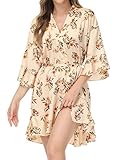 Zexxxy Womens Floral Robe Kimono Oblique V-Neck Ruffle Bridesmaid Bathrobe Wedding Party Bathrobe