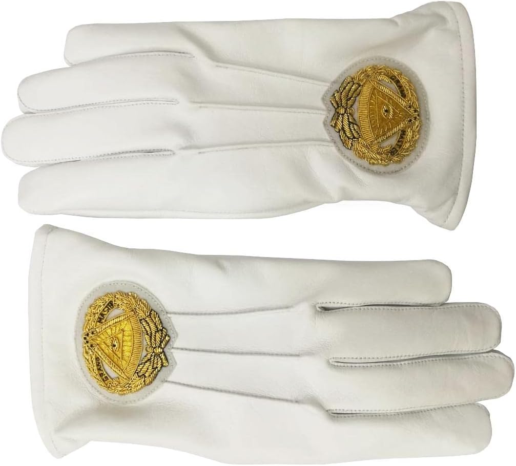 BRICKS MASONS Soft Leather Masonic Gloves Grand Master Bullion Embroidery