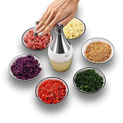 Qualizon Manual Garlic Chopper Small Food Processor Grinder with Stainless Steel Blades for Nuts/Vegetables/Ginger/Meat/Fruits