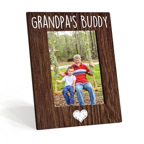 GHTRP Grandpas Buddy - Rustic Brown Wooden Picture Frame Fits 4x6 inches Photo - Grandfather Birthday Farmhouse Photo Display Decor & Supplies - Best Grandpa Gifts from GrandsonVertical- C10
