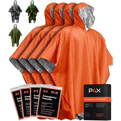 PREPARED4X Emergency Poncho and Mylar Blanket Liner – Waterproof, Wind-Resistant Outdoor Rain Poncho for Camping, Emergencies