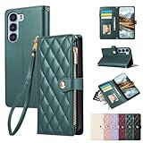 Rosbtib Nubia S 5G ケース 手帳型 A403ZT ケース 財布型 カバー nubia s ケース 手帳型 ファスナー型 小銭入れ ヌビアs 5G ケース ワイモバイル対応 nubiaS 携帯カバー カード収納 ZTE Nubia S 5G スマホケース 刺繍 高級PUレザー 肌触り良い NubiaS ケース マグネット式開閉式 スタンド機能 全面保護(グリーン)