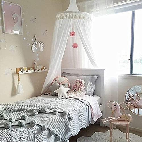 Bed Canopy Round Dome with Tassel, Big Size Cotton Bed Canopy, Cotton Mosquito Net, Bed Canopy for Reading Room, Kids Bedroom Decoration, 60240cm (White)