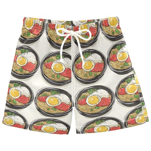 Pigsaly Boys Swim Trunks Cute Japanese Yummy Ramen Eggs Toddler Beach Board Shorts Baby Summer Bathing Suit 4T Multicolor