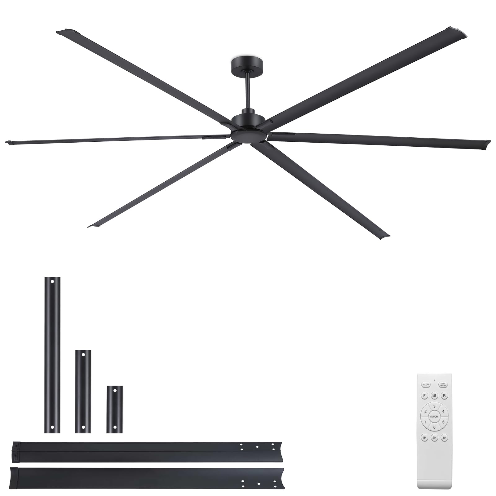 Photo 1 of lspmke 120 Inch Ceiling Fans No Light, Large Industrial Ceiling Fan with 6 Aluminium Blades, Quiet DC Motor, 6 Speeds, Modern Ceiling Fan without Light for Garage/shop/living room,Black