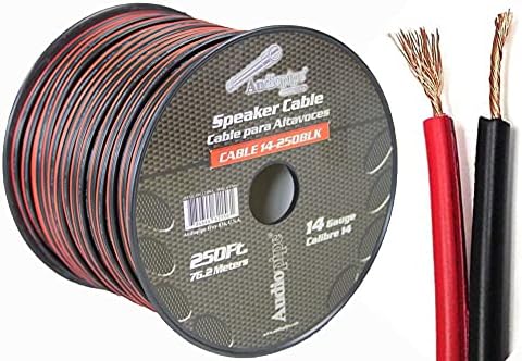 AUDIOPIPE 14 Gauge Speaker Wire (250 Feet) - 2 Conductor, Bonded Red & Black Speaker Cables - Durable Stranded Speakers Wire for Car Audio, Automotive, and Home Theatre - Soft, Flexible Speaker Wire