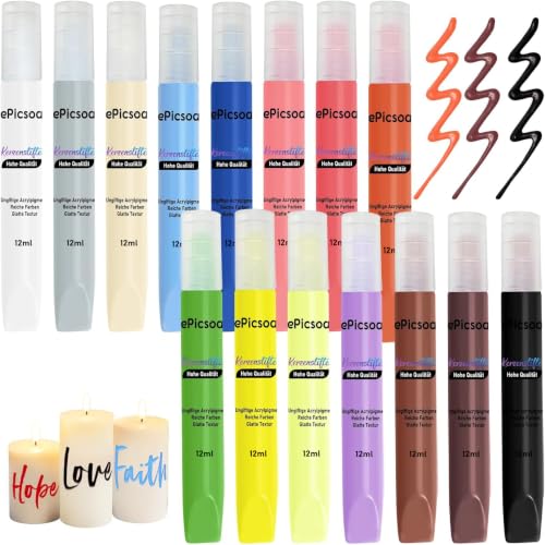 ePicsoa 15 Stück Kerzenstifte, 15 Farben 12ml Wachsstifte für Kerzen