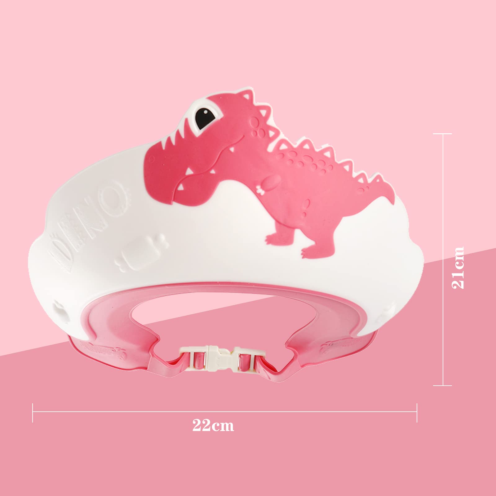 Osłona na baby shower, czapki kąpielowe dla dzieci, osłona do mycia włosów dziecka, regulowana czapka i daszek dla dzieci, oczy i uszy, wodoodporny kapelusz, dinozaur (różowy)