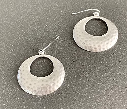 Hammered Silver Hoop On Sterling Silver Earrings Dangle #TOP1