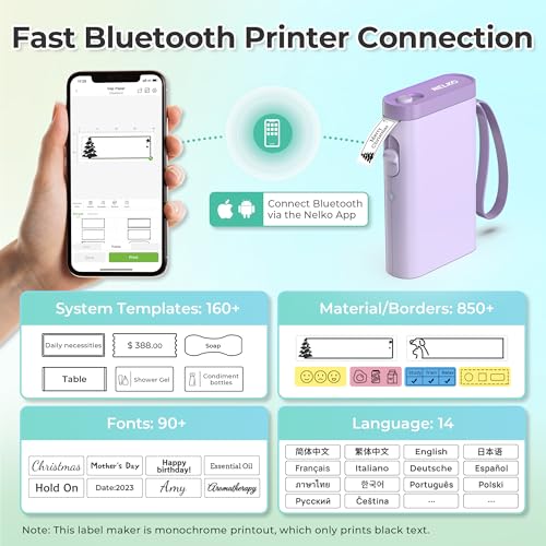 Image of Nelko Label Maker Machine with Tape, P21 Bluetooth Label Printer, Wireless Mini Label Makers with Multiple Templates for School Office Home, Purple