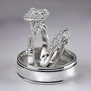 Luxury Princess Cut Cubic Zirconia Bridal Marriage Set Rings for Women Wedding Jewelry