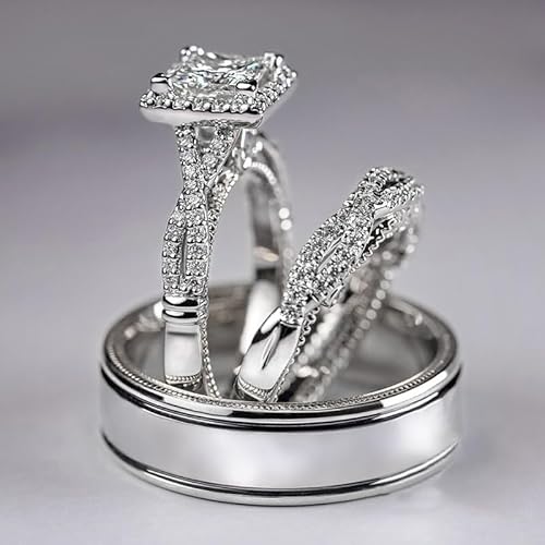 Luxury Princess Cut Cubic Zirconia Bridal Marriage Set Rings for Women Wedding Jewelry