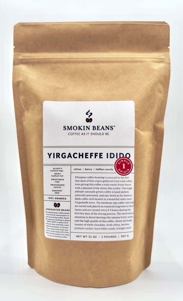 2-Pound Ethiopia Yirgacheffe Idido Natural, Unroasted Green Coffee Beans, Fresh Current Crop Specialty Grade, For Home Coffee Roasters