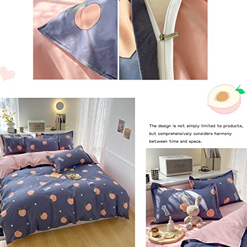 Mengersi Peach Duvet Cover Kawaii Geometry Comforter Cover Set For Girls Women Boys Cartoon Fruit Soft Reversible Bedding Cover For Twin Size #TOP3