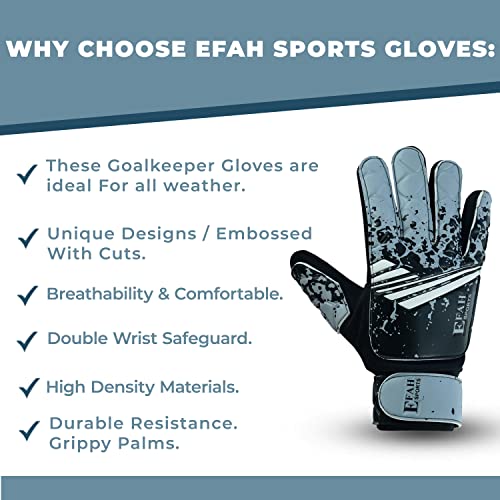 Efah Sports Soccer Goalkeeper Gloves For Kids Boys Children Youth Football Goalie Gloves With Super Grip Protection Palms (Size 8 Suitable For Size M-L Adult, Black Grey) #TOP4