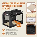 CADOCA® Hundebox faltbar Transportbox XXL 90x60x66cm robust atmungsaktiv Transporttasche Auto Rückbank Haustiertransportbox Hundetragetasche Anthrazit