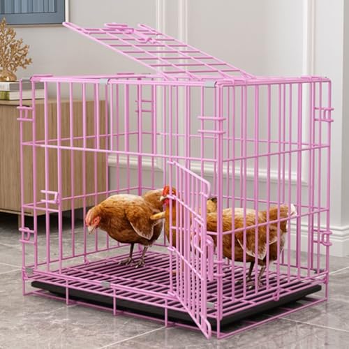 PTAIESIAN 鶏用ケージ 鶏舎 飼育ケージ 安定性と耐久性に優れています 折りたたみ式デザイン 収納も自由自在 お手入れ簡単 吊り下げ式トラフ 底部ネット強化 大規模飼育に最適 都会のバルコニー 田舎の中庭 屋内外問わず使用可能(ピンク,85x60x