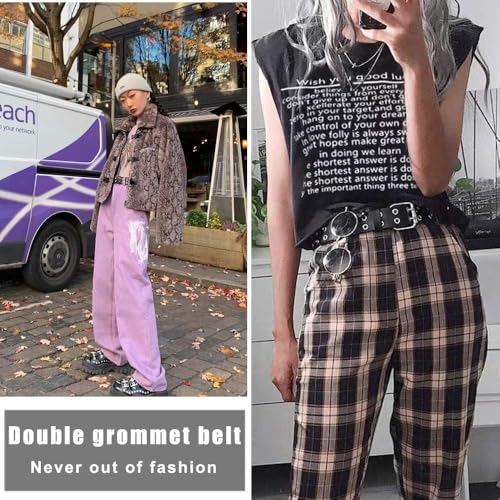 Double Grommet Punk Leather Belt, Genuine Leather belts, Unisex 2 Hole Fashion Jeans Belt4