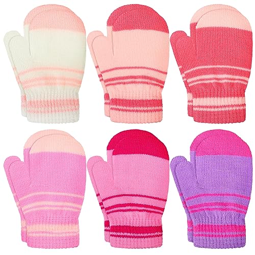 SATINIOR - 6 Paires Moufles d'Hiver en Tricot Gants Tricotés d'Enfants Gants Thermiques pour Bébé 1-4 Ans (Couleur Vive, Moufles)
