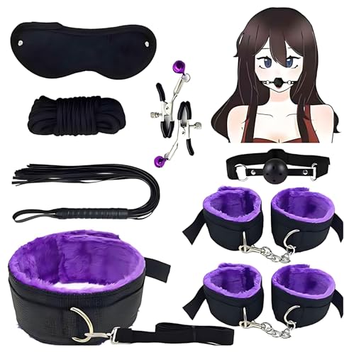BDSM Bondage Restraints Sex Things for Couples Kinky Sex Tie Downs Under Mattress Queen Size Bed Adult Restraint Sex for Headboard Straps for Adult Play Purple Hand Cuffs for Bedroom Toys Sweater