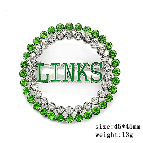 Image of Exquisite green rhinestone inlaid round LINKS letter metal brooch the links incorporated society jewelry pin