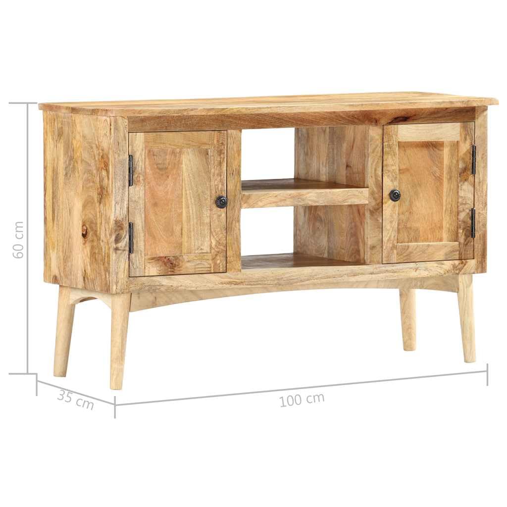 Buffet 100 x 35 x 60 cm en bois de manguier massif avec 2 portes et compartiments ouverts, meuble vintage robuste pour salle à manger, couloir ou cuisine, support mural inclus