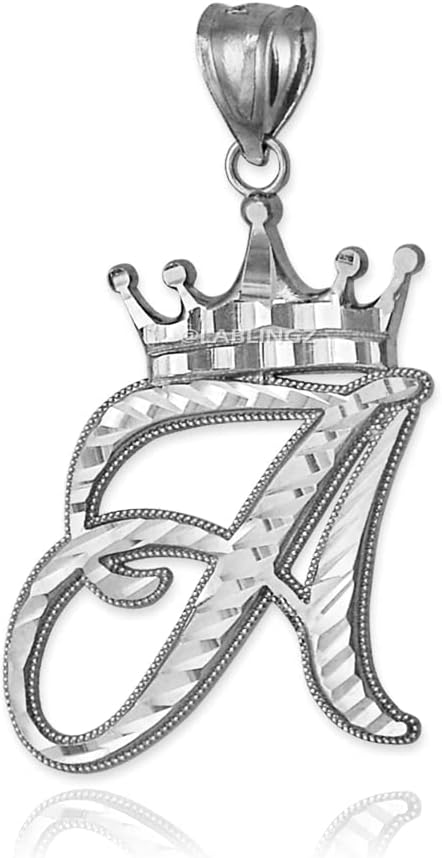 Sterling Silver Letter 'A' Initial Cursive Crown DC Pendant Necklace