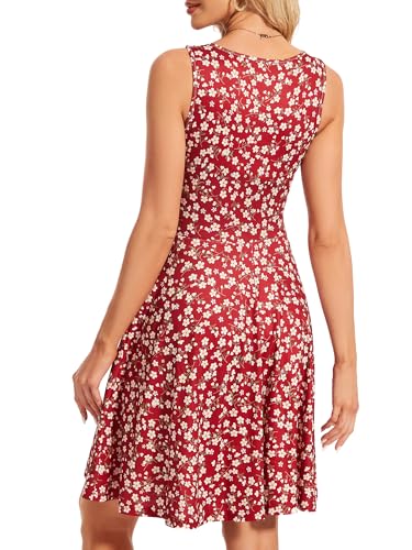 Image of Women's Spring Floral Sundress Sexy V Neck Sleeveless Ruffle Flowy Tank Short Summer Dress with Pockets
