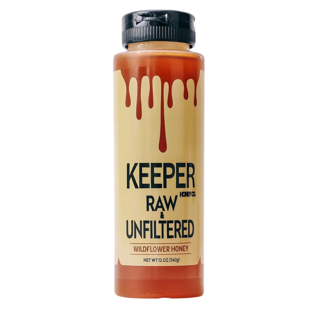 Keeper Honey Co. Raw & Unfiltered Wildflower Honey, 12 oz Bottle, Hand Bottled in Small Batches, Pure Natural Unprocessed Honey for Tea, Baking, Immune Support