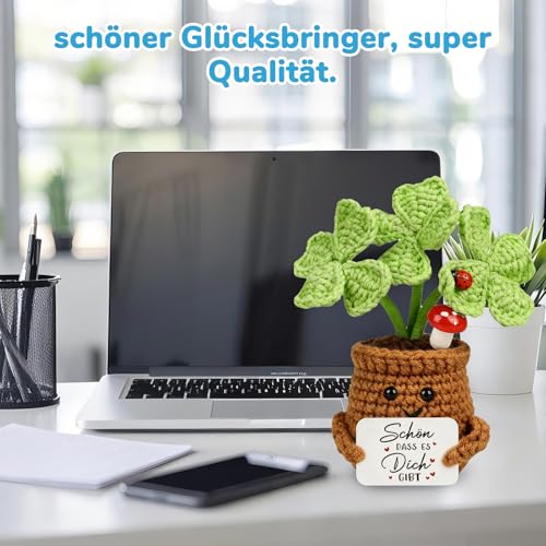 WenmthG Dankeschön Geschenke Gestrickte Vierblättriges Kleeblat, Kleines Dankeschön Geschenk Pocket Hug Glücksbringer Positive Kartoffel für Freund Kollegen Frauen Männer Mama Oma Papa Opa