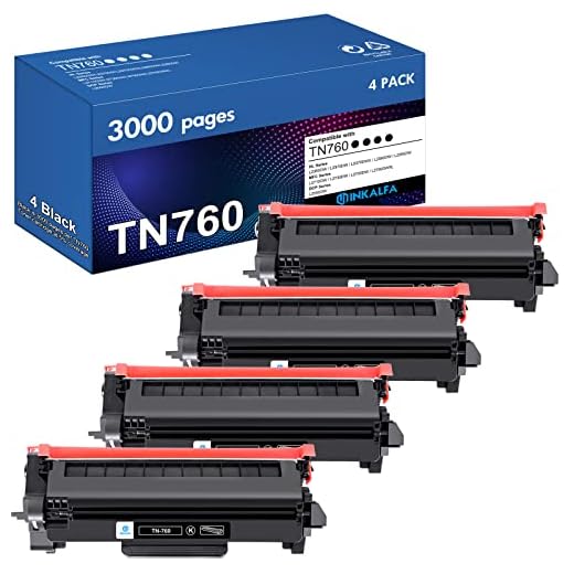inkalfa TN760 TN730 Toner Cartridge Replacement for Brother TN760 TN 760 TN-760 TN730 TN-730 for MFC-L2710DW HL-L2395DW MFC-L2750DW HL-L2370DW L2390DW L2350DW Printer Ink (Black, 4-Pack)
