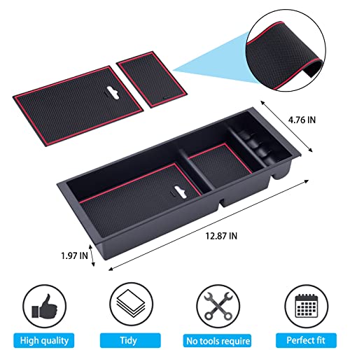 Image of PIMCAR Center Console Organizer Tray for Ford F150 (2015-2020), Super Duty F250 /F350 /F450 (2017-2022), Expedition (2018-2024),ABS Plastic Single-Piece Design, Fits Factory Tray-Red Trim