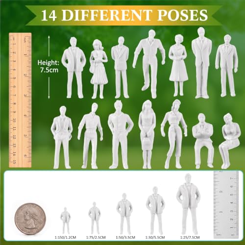 Image of Namalu 50 Pcs 1: 25 Scale White Unpainted Mini People Figures Miniature People for Model Trains Architectural Standing and Sitting Mini Diorama Figures for Architectural Project Miniature Scenes