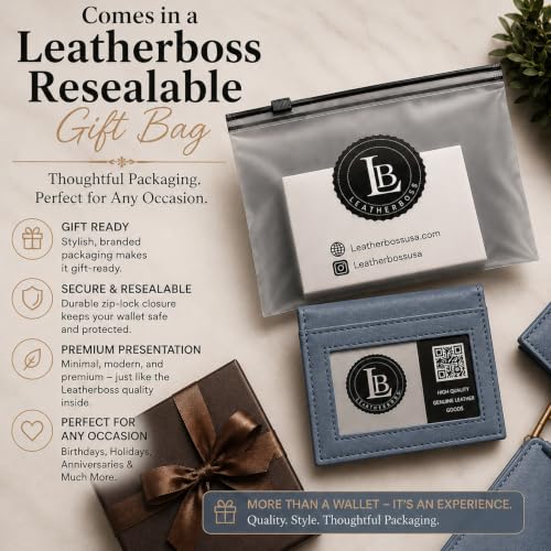 Image of LB LEATHERBOSS Slim Thin Leather Credit Card Triple ID Window Mini Wallet Bifold Driver License Safe (Gray)