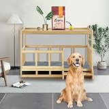QTQHOME Litera de madera para perro, marco de madera para mascotas, cama con escalones, soporte de cama doble para perro, perfecto para perros grandes/extragrandes, estilo moderno, impermeable, fácil