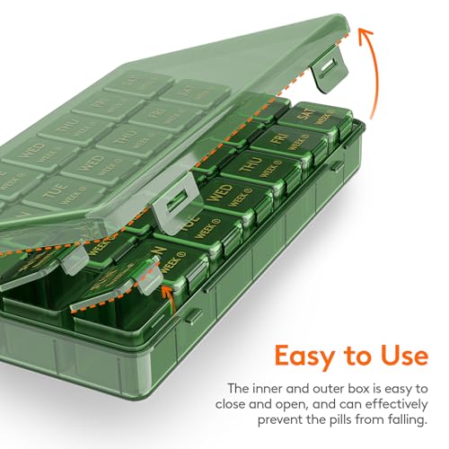 Image of Lifewit Monthly Pill Organizer Once a Day, 28 Day Pill Box, Green, 28 Grids