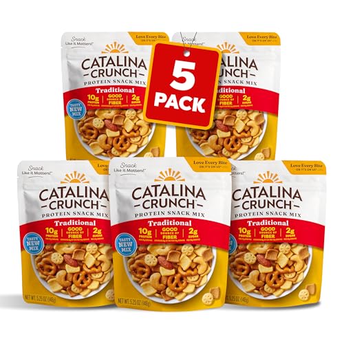 Image of Catalina Crunch Protein Snack Mix - 10g Protein, 2g Sugar per Serving - Good Source of Fiber, Gluten Free - Traditional, 5.25 Ounce Bag (Pack of 3) - Packaging May Vary | 10g Protein, 2g Sugar per Serving, Good Source of Fiber, Gluten Free, Packaging May Vary
