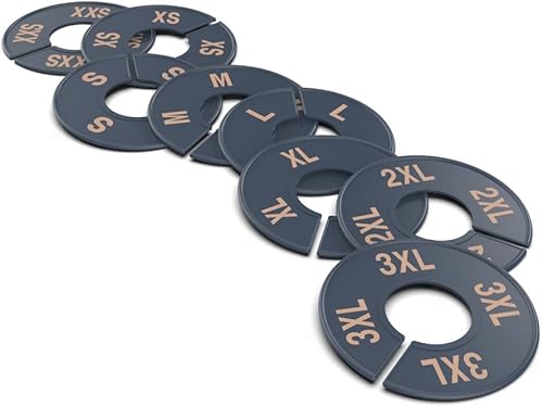 Miniatura 7 de Divisores redondos de ropa de tamaño para perchas, 40 unidades (XS-XXL) - Ideal para tiendas minoristas, boutiques, almacenamiento y organización de