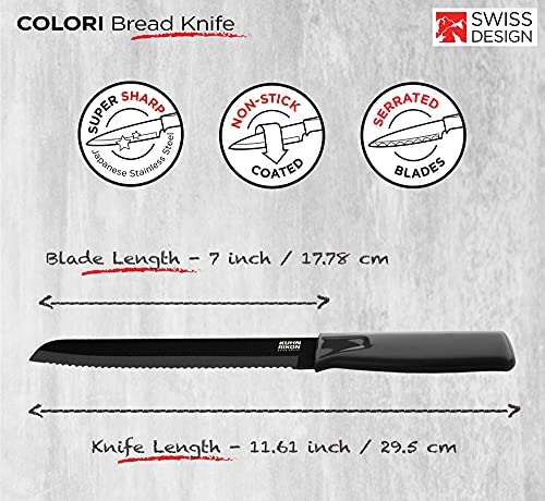 Kuhn Rikon Colori Bread Knife With Safety Sheath, 7 Inch/17.78 Cm Blade, Black #TOP1