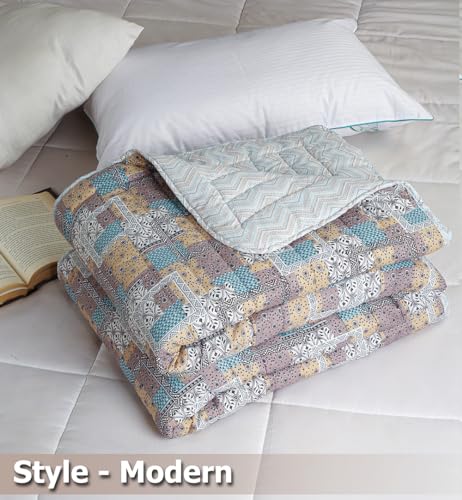 Image of SANMARINO Reversible Jaipuri Quilt | Pure Cotton Double Bed Razai with Traditional Print | Lightweight, Soft & Warm Blanket | Ideal for Winter, AC Room & All Seasons Color - Earthy Pastel Patchwork
