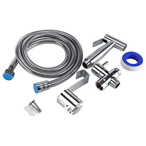 Ymiko Inodoro de Acero Inoxidable Bidet Spray de Agua Set de rociador de bid¨¦ de Mano con Manguera y Soporte para v¨¢lvula con Adaptador en T