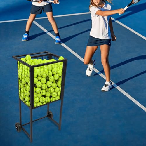 DreamRcoach Mesh Tennis Ball Cart, Movable Training Tennis Cart Basket with Wheels, 30lbs Load Capacity Professional Tennis Ball Cart for Tennis Courts, Gyms, Badminton Courts