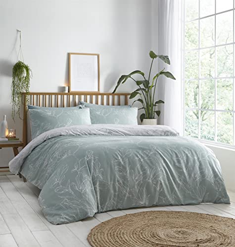 Portfolio Home Linear Floral Duvet Set Sage Green Double Reversible