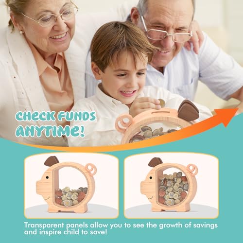 Image of Piggy Bank for Kids Boys,Natural Kids Piggy Bank with Creative DIY Stickers