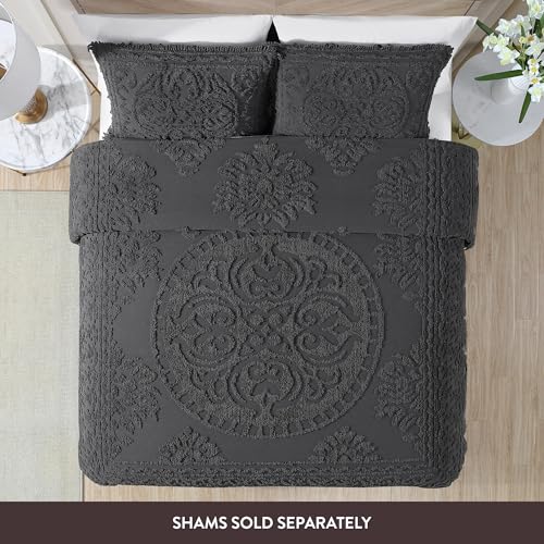 Image of Beatrice Home Fashions Medallion Queen Cotton Chenille Bedspread, Charcoal