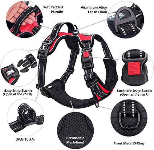 Image of PoyPet Dog Harness No Pull, Reflective Adjustable No Choke Pet Vest with Front & Back Clips, Soft Padded and Control Training Handle for Large Dogs (Red, XL)