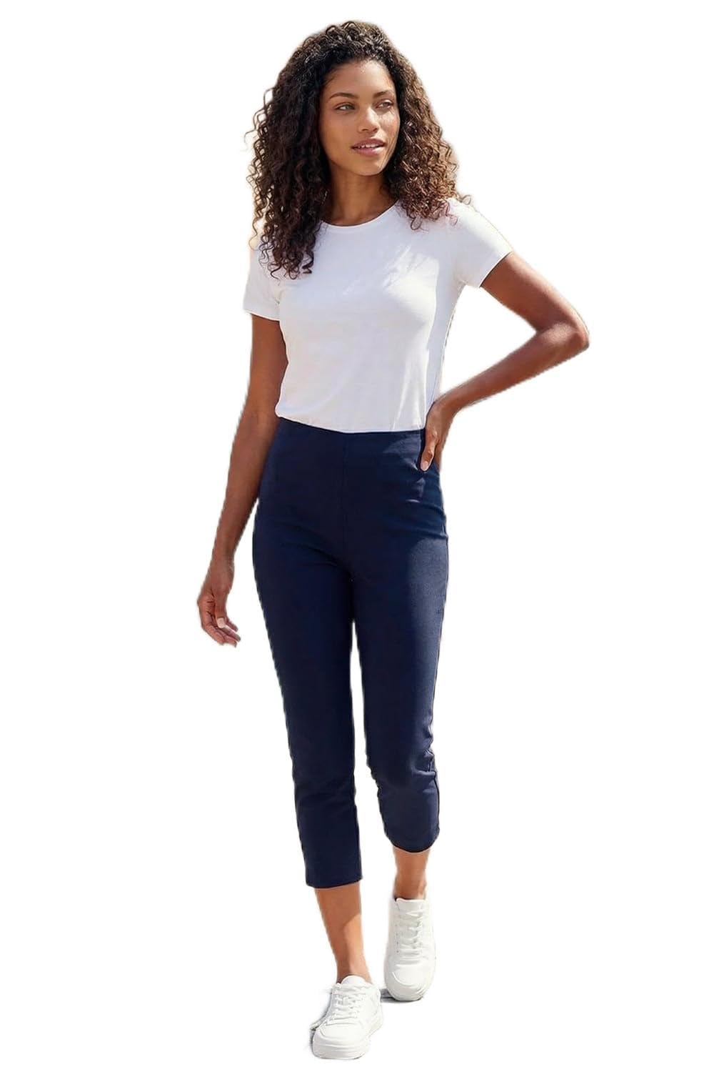 Roman Petite Cropped Stretch Trousers - Navy