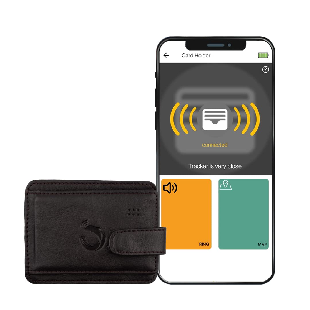 tag8 Leather Dolphin Card Holder Brown Unisex with Anti- Theft Bluetooth Tracking, Anti-lost Alarm, 