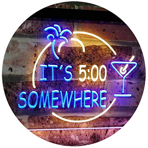 It's Five O'clock Somewhere Bar Illuminated Dual Color LED Enseigne Lumineuse Neon Sign Blanc Et Orange 400 X 300mm St6s43-i0574-wo